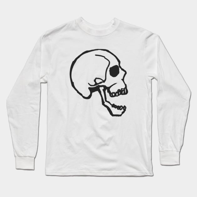 Side View Skull New School Original Art Long Sleeve T-Shirt by ckandrus